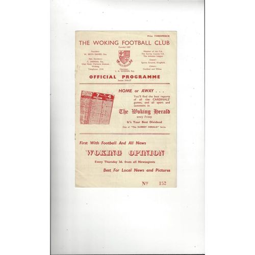 1956/57 Woking v Barking Football Programme