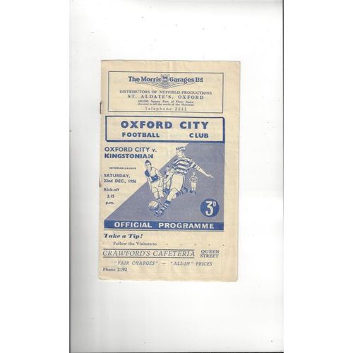 1956/57 Oxford City v Kingstonian Football Programme