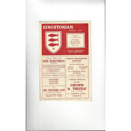 1952/53 Kingstonian v Finchley London Senior Cup Football Programme