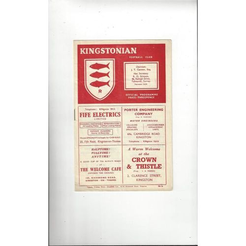 1953/54 Kingstonian v Carshalton Surrey Senior Shield Semi Final Football Programme