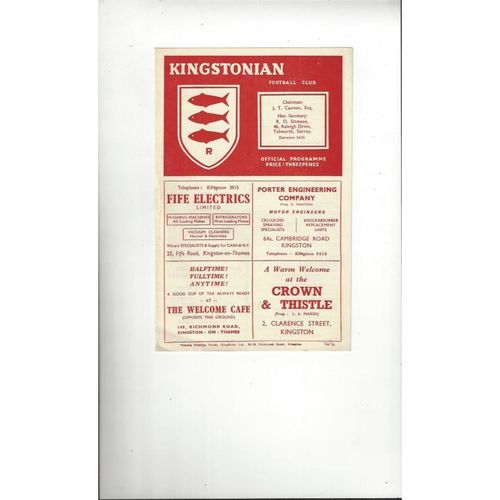 1953/54 Kingstonian v Ilford Football Programme