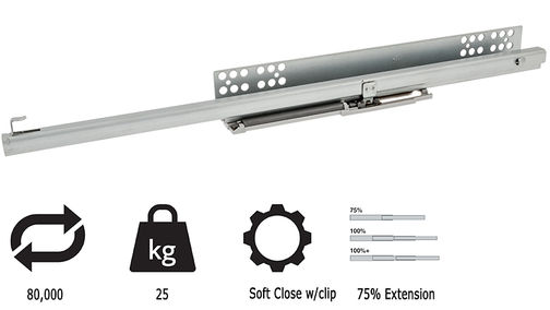 Model 25 kg light duty 3/4 extension slide w/clip