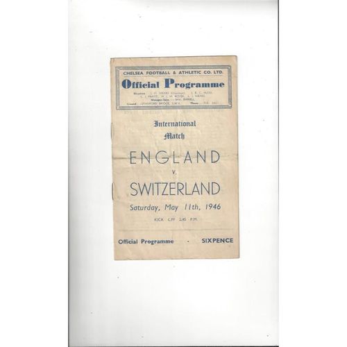 1946 England v Switzerland Football Programme @ Chelsea