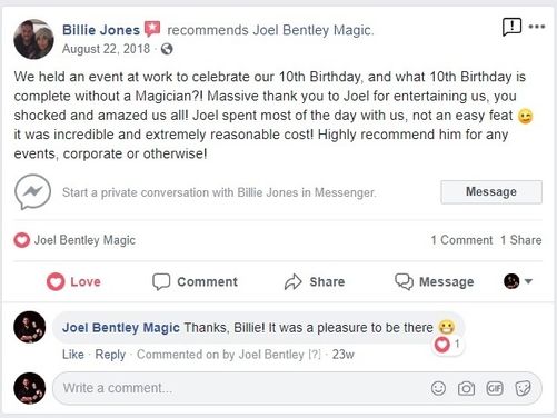 Testimonials | Joel Bentley | Mentalist &amp; Magician