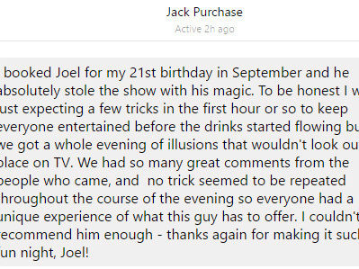 Testimonials | Joel Bentley | Mentalist &amp; Magician