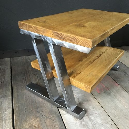 Reclaimed wood shiny metal TV stand