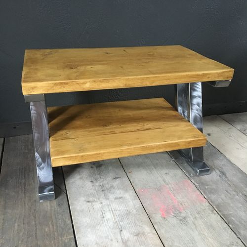 Reclaimed wood shiny metal TV stand