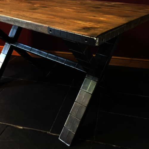 Industrial dining room table/display table with metal X legs - reclaimed wood