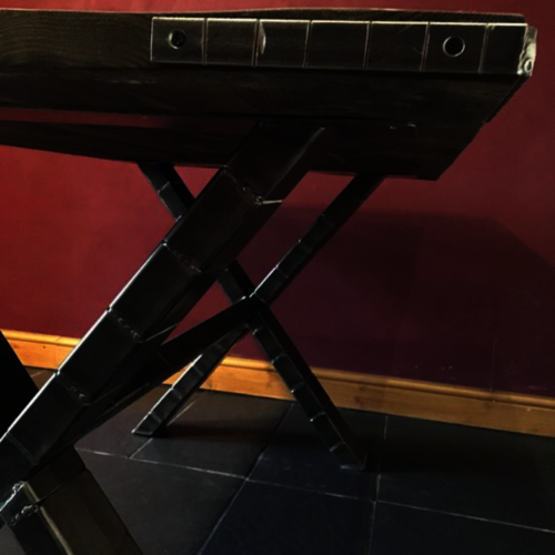 Industrial dining room table/display table with metal X legs - reclaimed wood