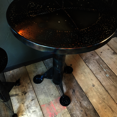 Unique "man cave" colourful metal table and chair