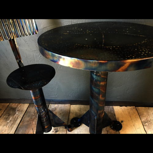Unique "man cave" colourful metal table and chair