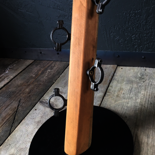 Unique wood & metal wine bottle holder (4 bottles)