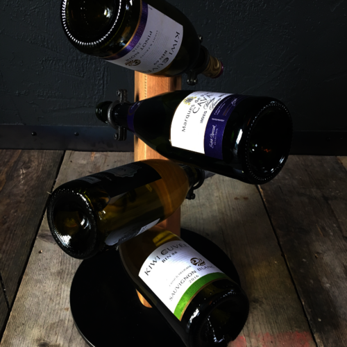 Unique wood & metal wine bottle holder (4 bottles)