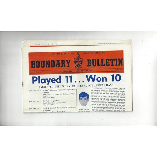 Oldham Athletic Boundary Bulletin Summer Issue Vol 1 No 28 1967