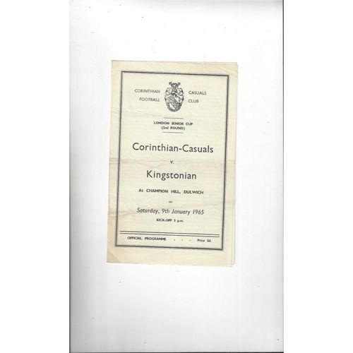 1964/65 Corinthian Casuals v Kingstonian London Senior Cup Football Programme