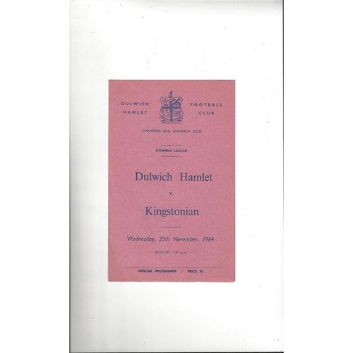 1964/65 Dulwich Hamlet v Kingstonian Football Programme