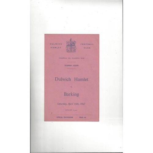 1966/67 Dulwich Hamlet v Barking Football Programme