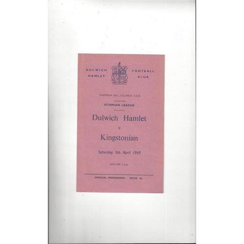 1968/69 Dulwich Hamlet v Kingstonian Football Programme