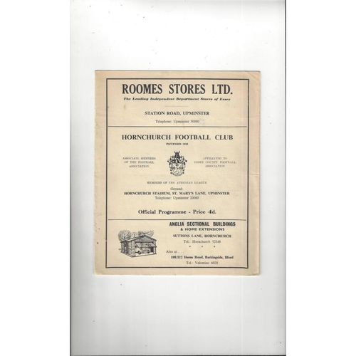 1967/68 Hornchurch v Barking Essex Senior Cup Football Programme