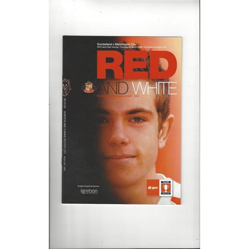 2007/08 Sunderland v Manchester City FA Youth Cup Semi Final Programme + Team Sheet