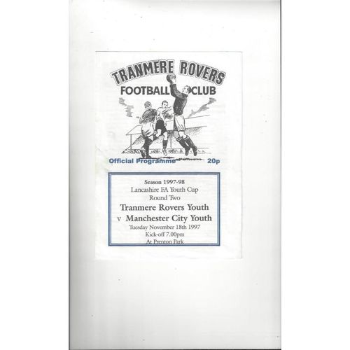 Tranmere v Manchester City Lancashire Youth Cup Football Programme 1997/98
