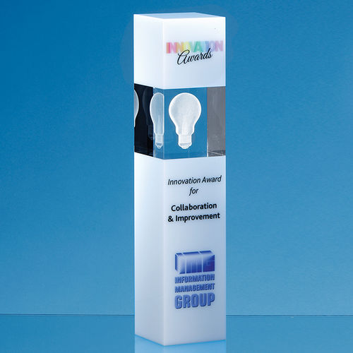26cm Clear & White Optical Crystal Square Column award