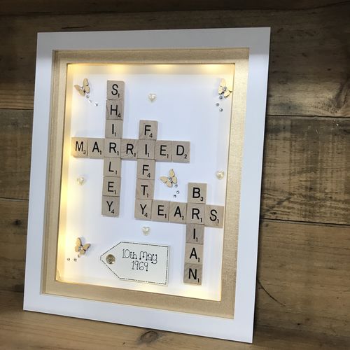 Customised Scrabble Family Name Box Frame with optional LED Lights | Personalised  Anniversary Gift