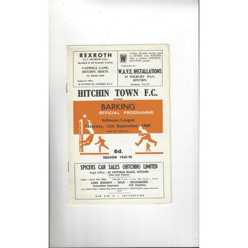 1969/70 Hitchin Town v Barking Football Programme