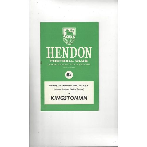 1966/67 Hendon v Kingstonian Football Programme