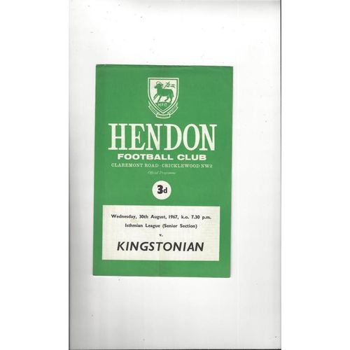 1967/68 Hendon v Kingstonian Football Programme