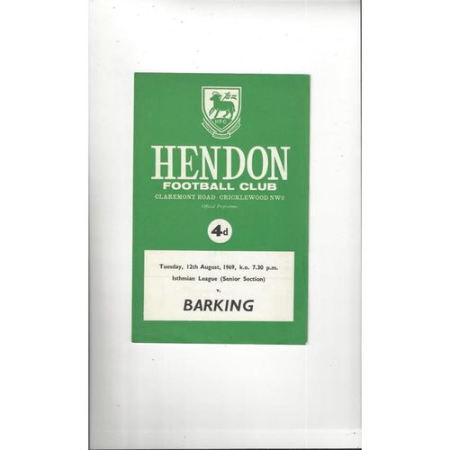 1969/70 Hendon v Barking Football Programme