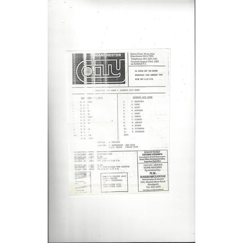 Manchester City v Coventry City FA Youth Cup Football Programme 1989/90