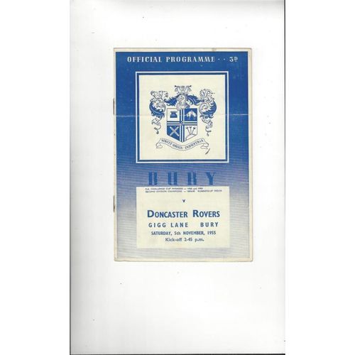 1955/56 Bury v Doncaster Rovers Football Programme