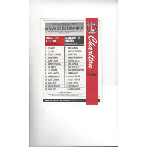 Charlton Athletic v Manchester United FA Youth Cup Football Programme 1994/95