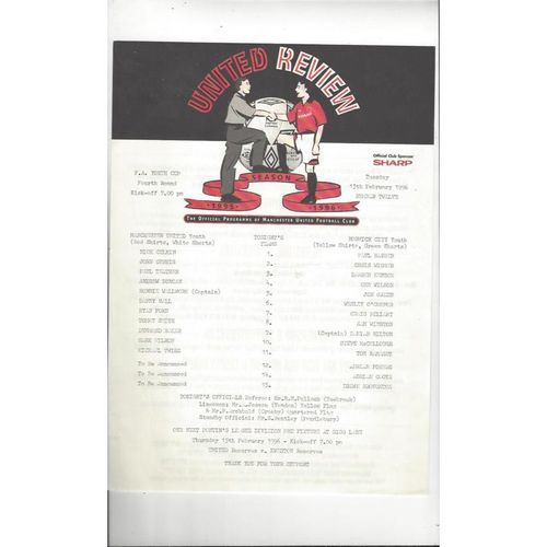 Manchester United v Norwich City FA Youth Cup Football Programme 1995/96