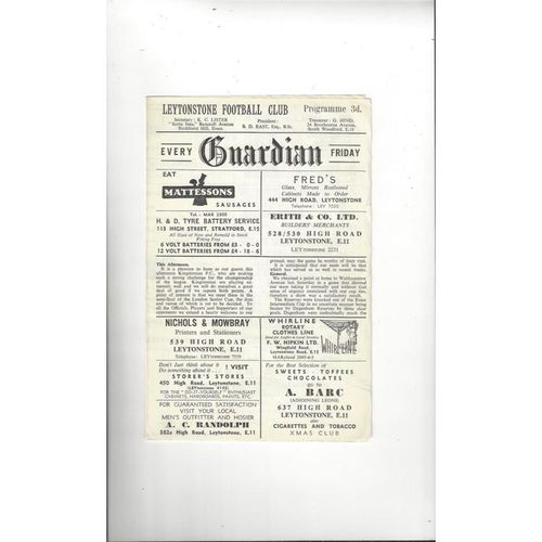 1962/63 Leytonstone v Kingstonian Football Programme