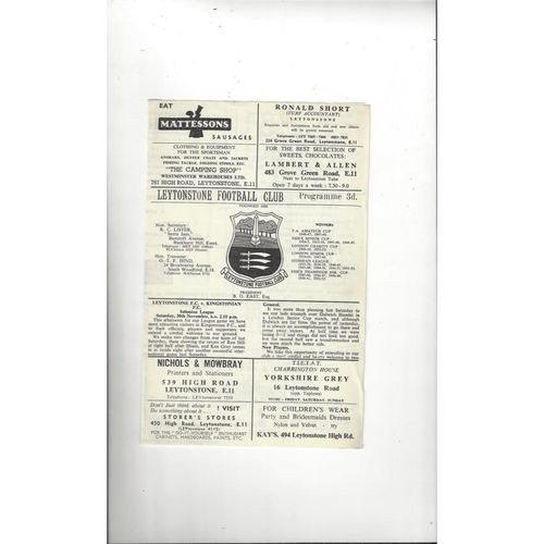 1963/64 Leytonstone v Kingstonian Football Programme