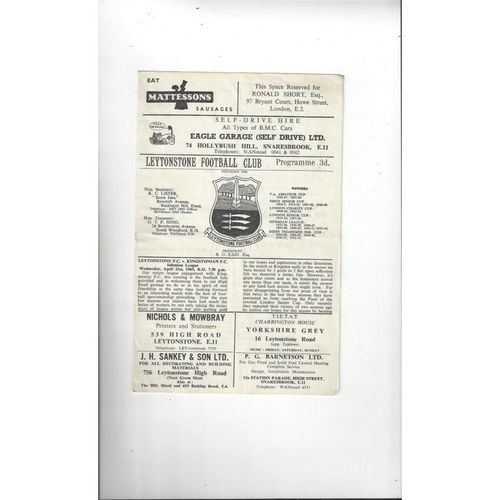 1964/65 Leytonstone v Kingstonian Football Programme