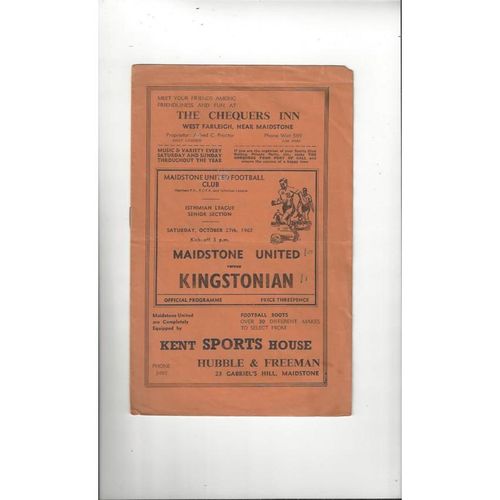 1962/63 Maidstone United v Kingstonian Football Programme