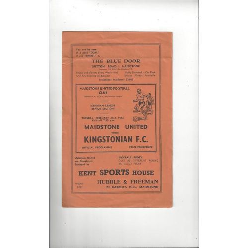 1964/65 Maidstone United v Kingstonian Football Programme
