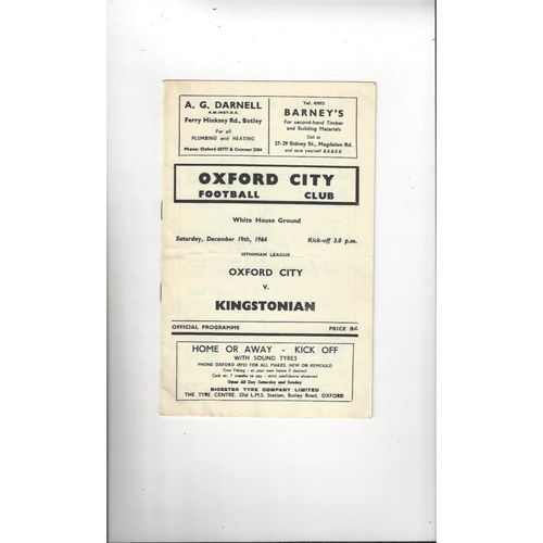 1964/65 Oxford City v Kingstonian Football Programme