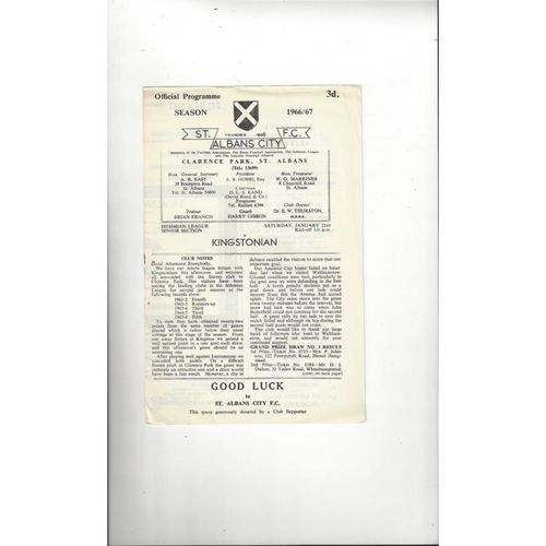 1966/67 St Albans City v Kingstonian Football Programme