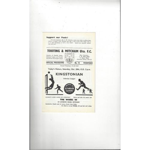 1967/68 Tooting & Mitcham v Kingstonian Football Programme