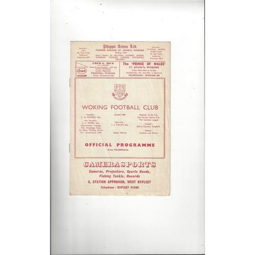 1965/66 Woking v Kingstonian Surrey Invitation Cup Football Programme