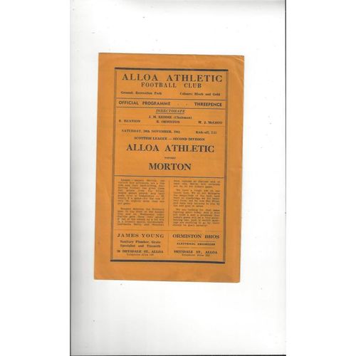 1963/64 Alloa Athletic v Morton Football Programme