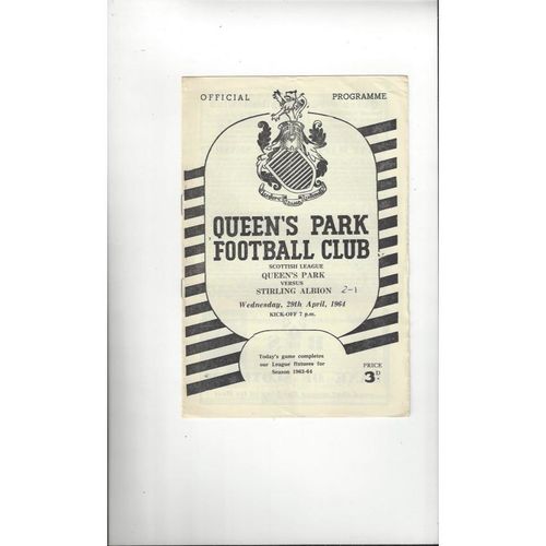 1963/64 Queens Park v Stirling Albion Football Programme