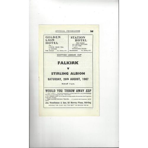 1967/68 Stirling Albion v Falkirk League Cup Football Programme