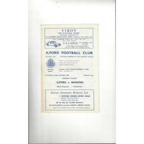 1966/67 Ilford v Barking Football Programme