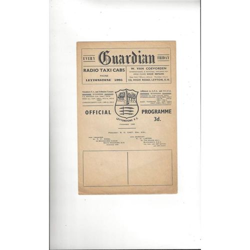 1960/61 Leytonstone v Barking Football Programme