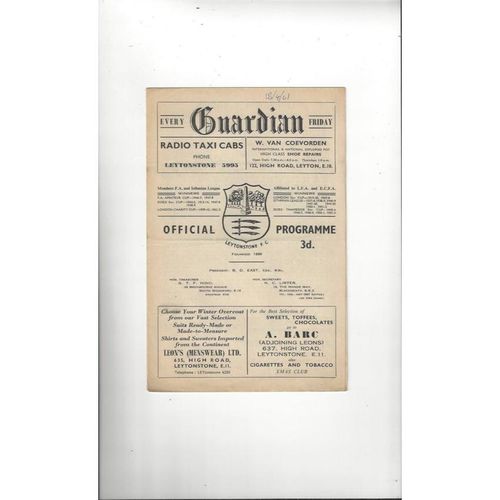 1960/61 Leytonstone v Barking Essex Thameside Cup Semi Final Football Programme